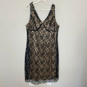 Vintage A Wild Thyme Floral Lace Overlay Midi Dress 2X Black Dark Romantic Date